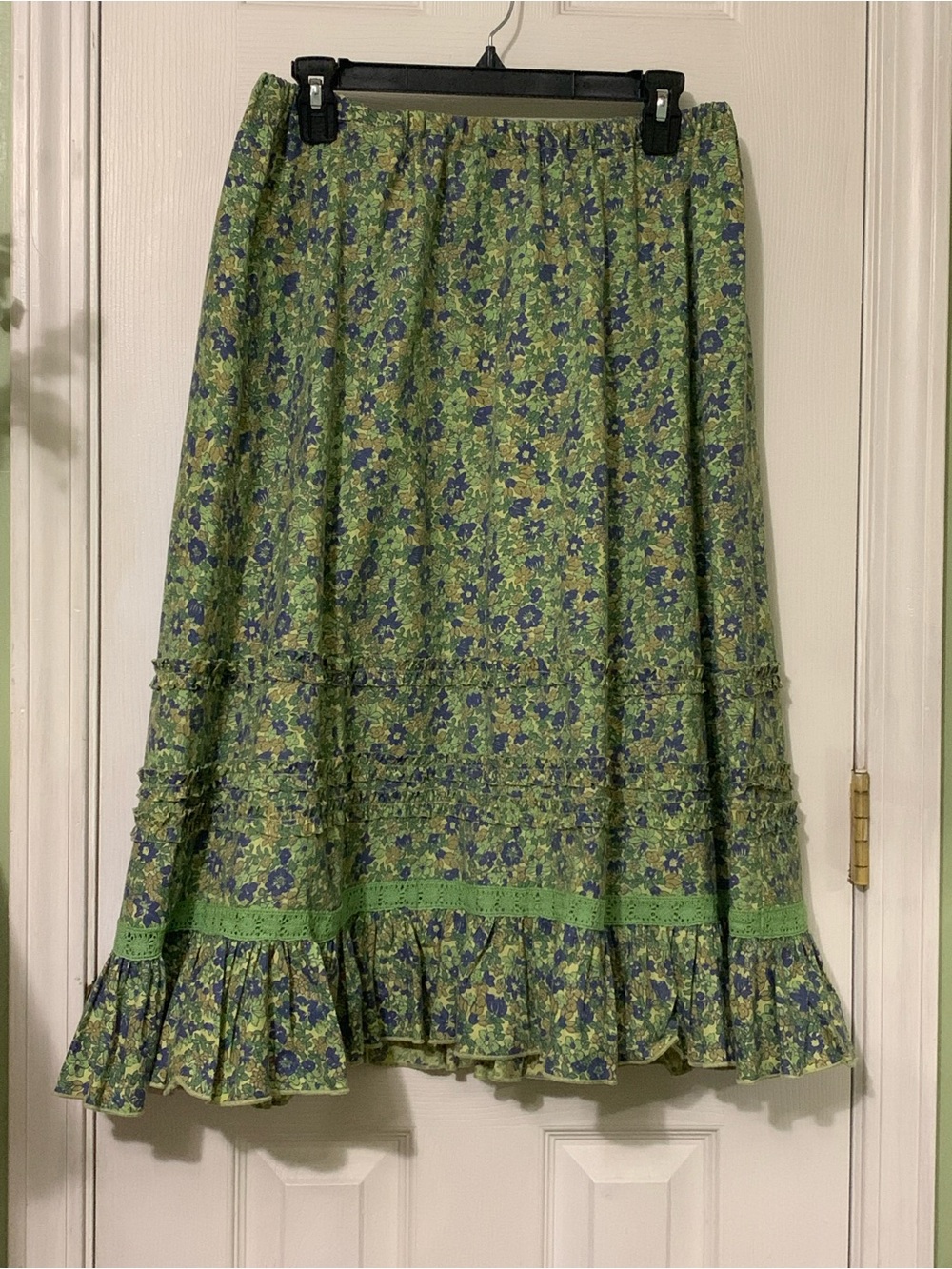 April Cornell Midi Skirt Green Floral Y2K Cottage Feminine Prairie Coastal